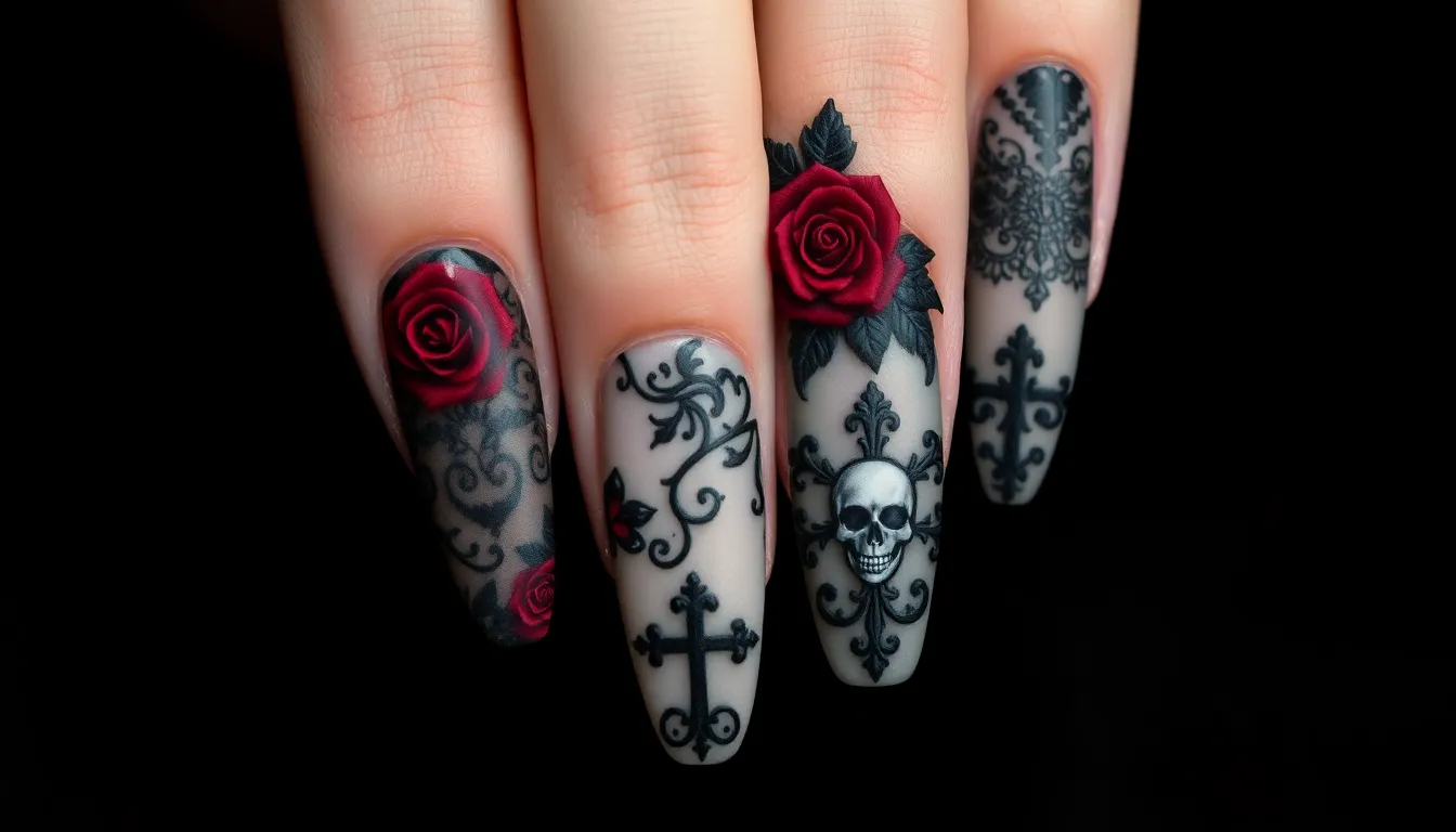 25 Stunning Dark Nail Ideas: From Gothic Art to Elegant Burgundy Designs 6 25 Stunning Dark Nail Ideas: From Gothic Art to Elegant Burgundy Designs 5