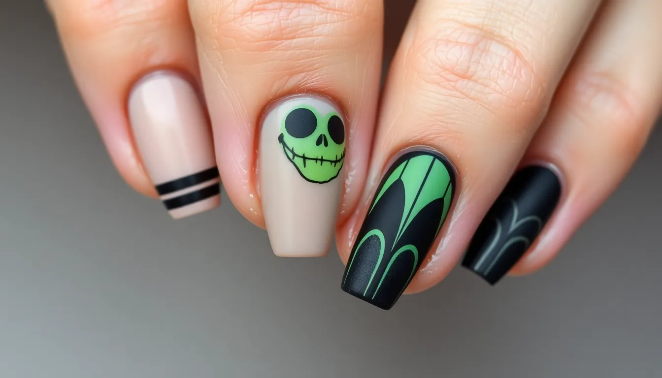 15 Spooky Beetlejuice Nail Ideas That'll Have You Saying His Name Three Times 8 15 Spooky Beetlejuice Nail Ideas That'll Have You Saying His Name Three Times 7