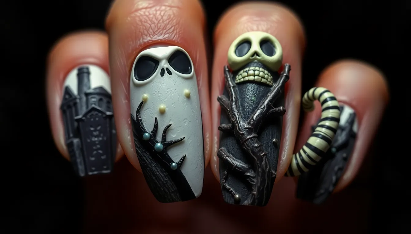 15 Spooky Beetlejuice Nail Ideas That'll Have You Saying His Name Three Times 10 15 Spooky Beetlejuice Nail Ideas That'll Have You Saying His Name Three Times 9