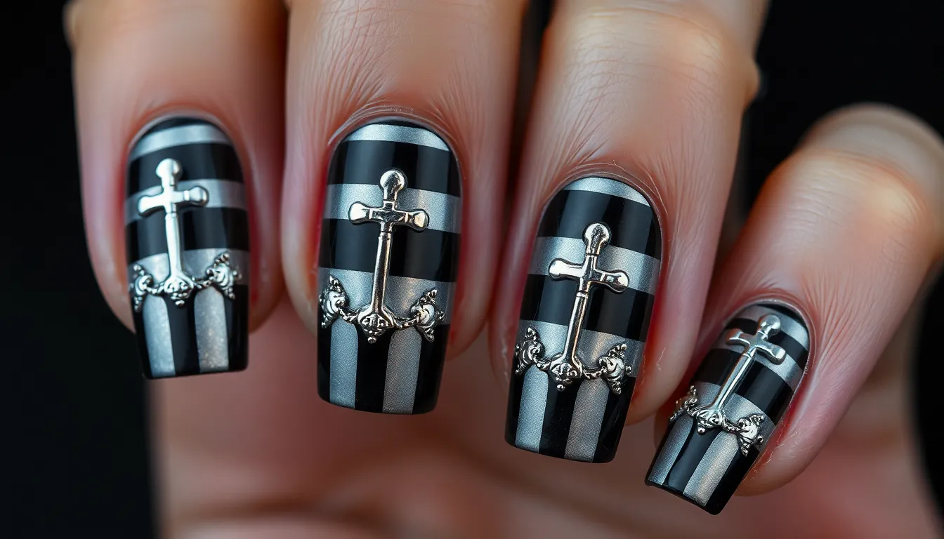 15 Spooky Beetlejuice Nail Ideas That'll Have You Saying His Name Three Times 12 15 Spooky Beetlejuice Nail Ideas That'll Have You Saying His Name Three Times 11