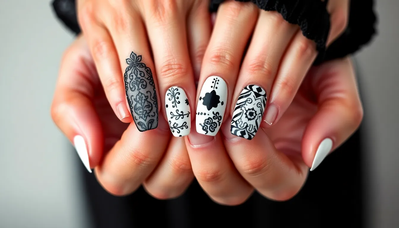 25 Stunning Black and White Nail Art Ideas You Can Try at Home 12 25 Stunning Black and White Nail Art Ideas You Can Try at Home 11