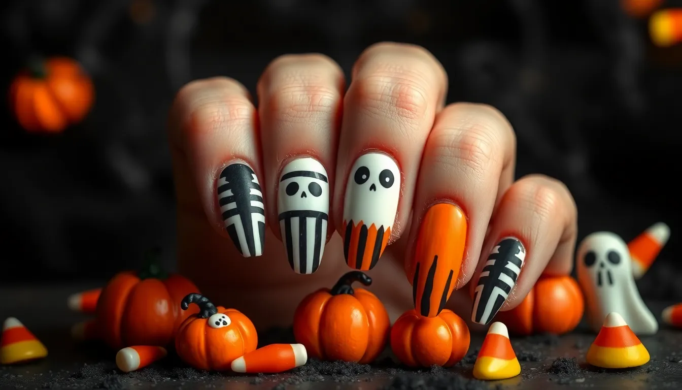 15 Spooky Beetlejuice Nail Ideas That'll Have You Saying His Name Three Times 14 15 Spooky Beetlejuice Nail Ideas That'll Have You Saying His Name Three Times 13