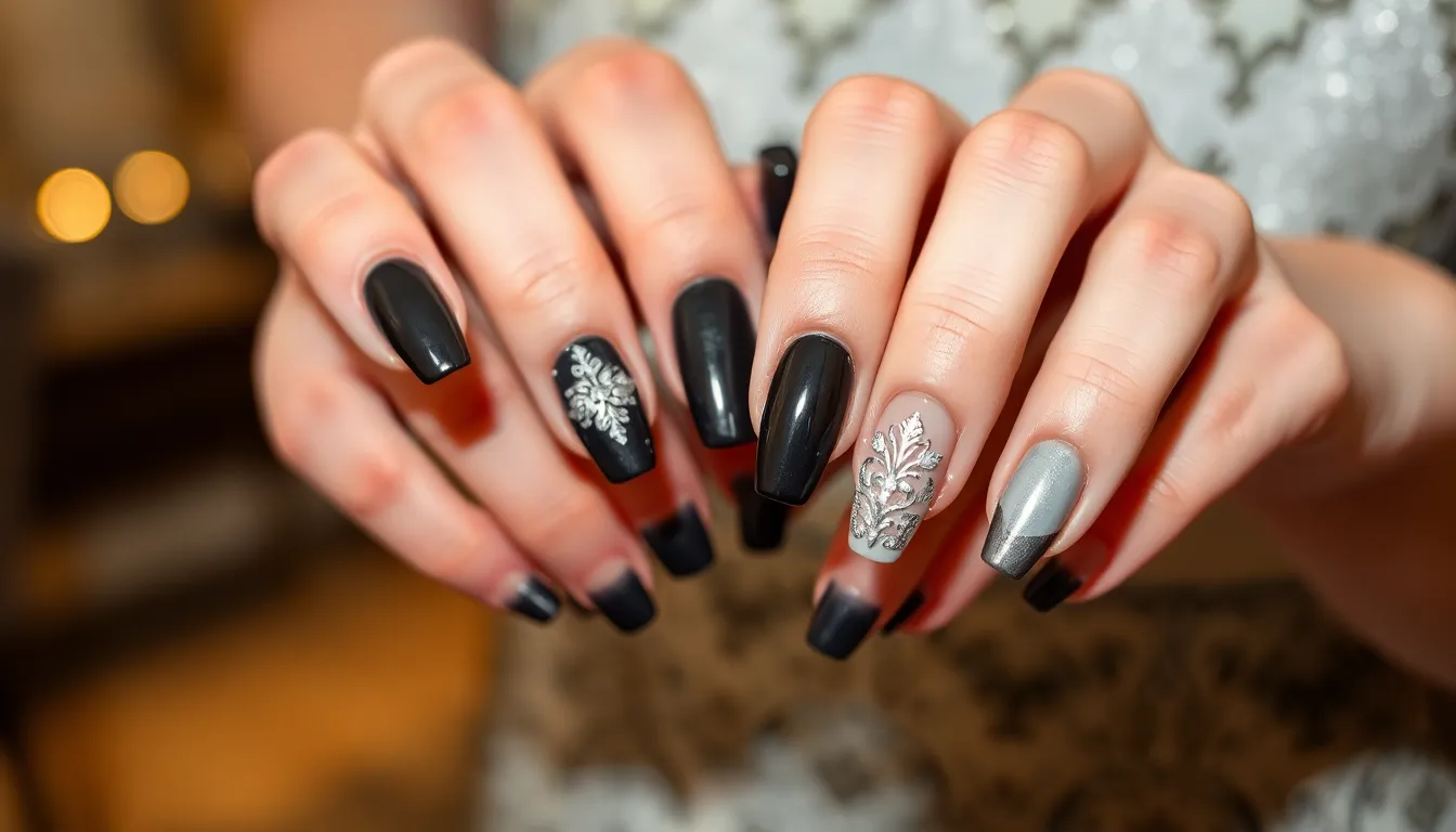50+ Stunning Black and Silver Nail Ideas That'll Make You Feel Like a Star 14 50+ Stunning Black and Silver Nail Ideas That'll Make You Feel Like a Star 13