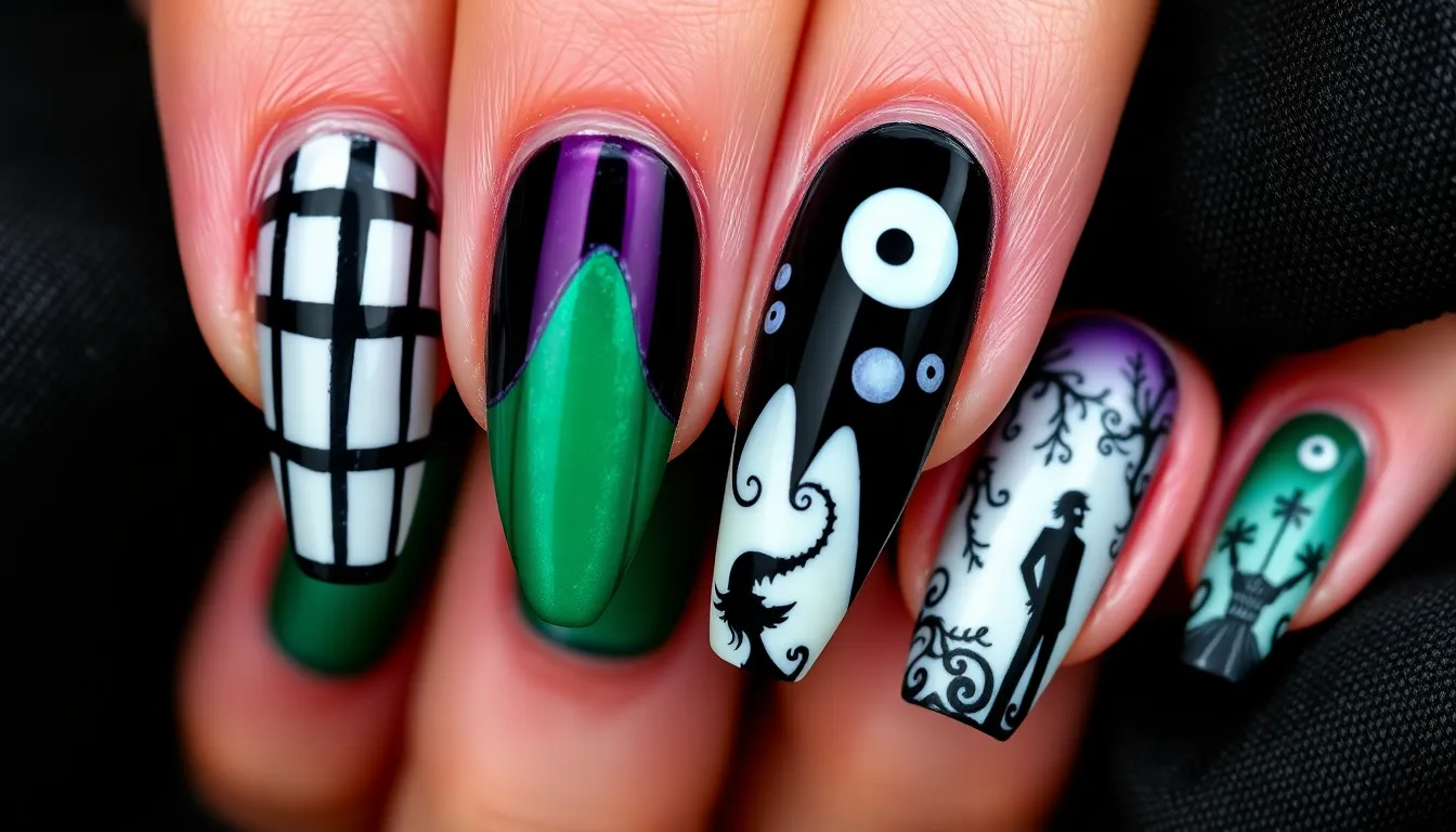 15 Spooky Beetlejuice Nail Ideas That'll Have You Saying His Name Three Times 16 15 Spooky Beetlejuice Nail Ideas That'll Have You Saying His Name Three Times 15