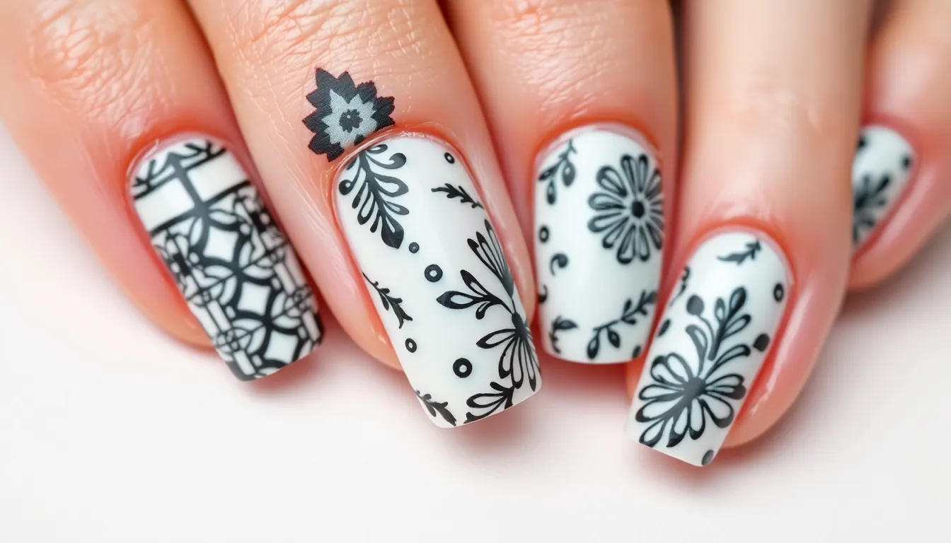 25 Stunning Black and White Nail Art Ideas You Can Try at Home 16 25 Stunning Black and White Nail Art Ideas You Can Try at Home 15