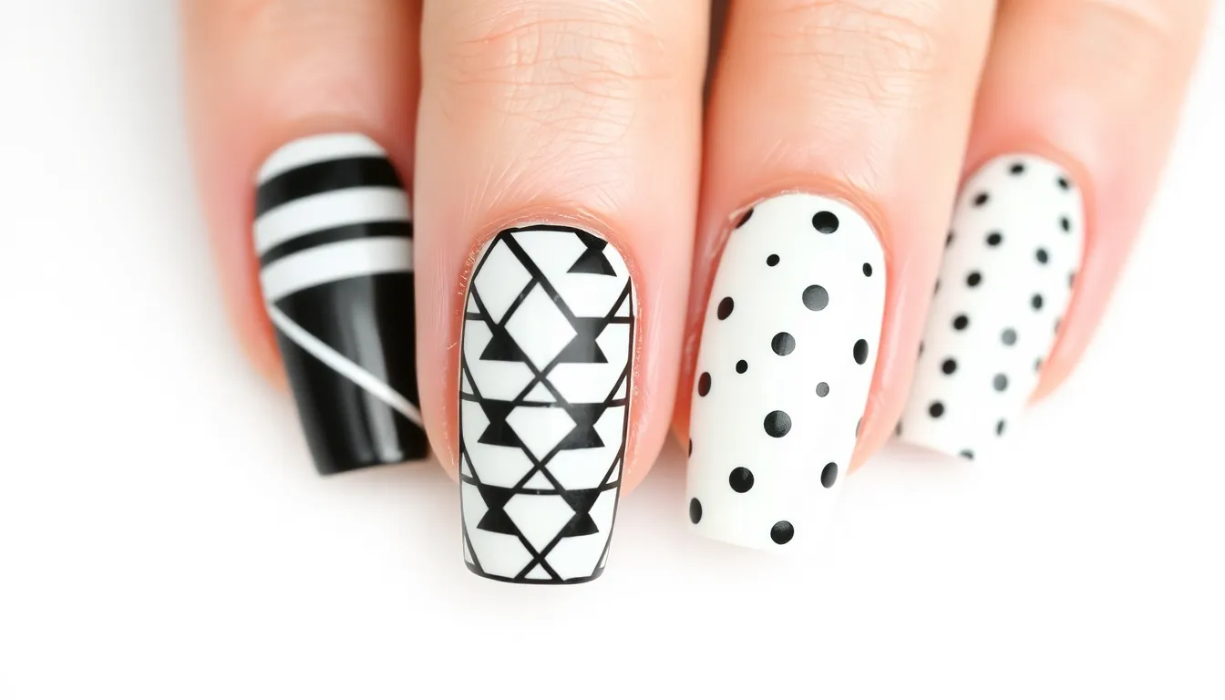 25 Stunning Black and White Nail Art Ideas You Can Try at Home 2 25 Stunning Black and White Nail Art Ideas You Can Try at Home 1